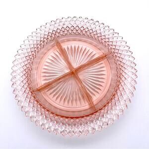 Vintage 1930's Hocking Pink Miss America Depression Glass 4-Part Relish Plate